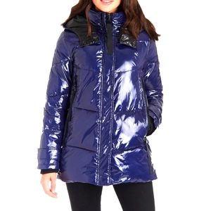 NEW- $228 KENSIE Cobalt Blue Hooded Glossy Quilted Puffer Jacket - M